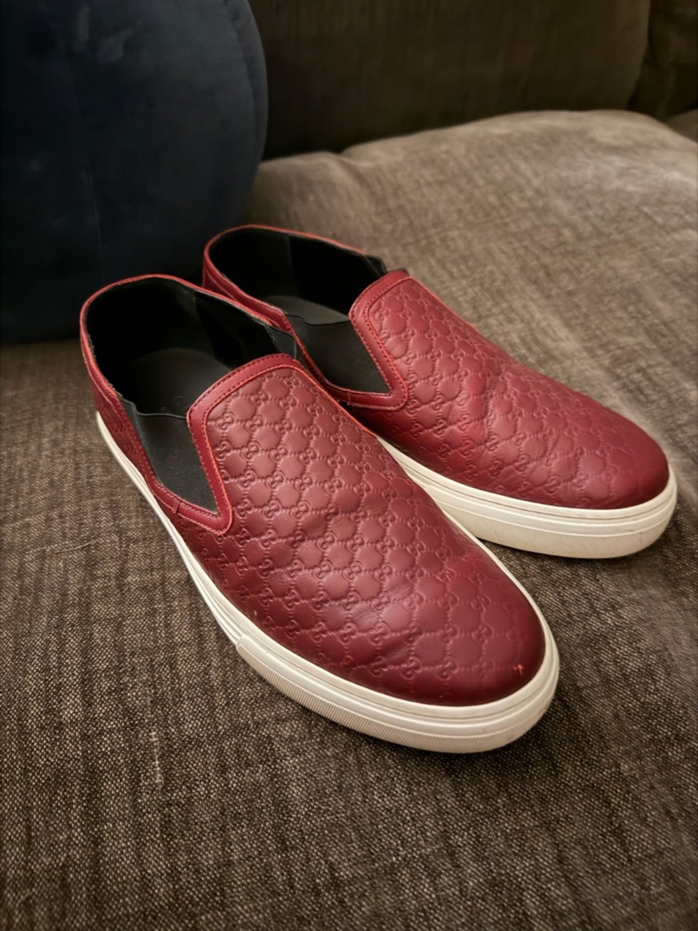 Gucci Men’s Red Embossed Leather Slip-On Sneakers